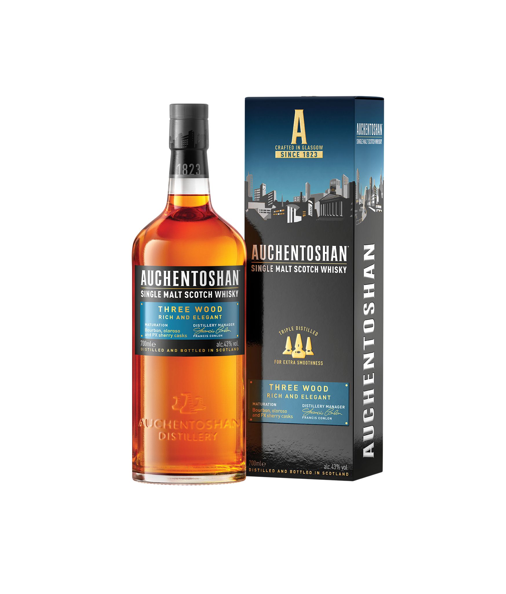 Auchentoshan Three Wood 43% Vol. Gereift in Bourbon, Oloroso Sherry, Pedro Ximenez