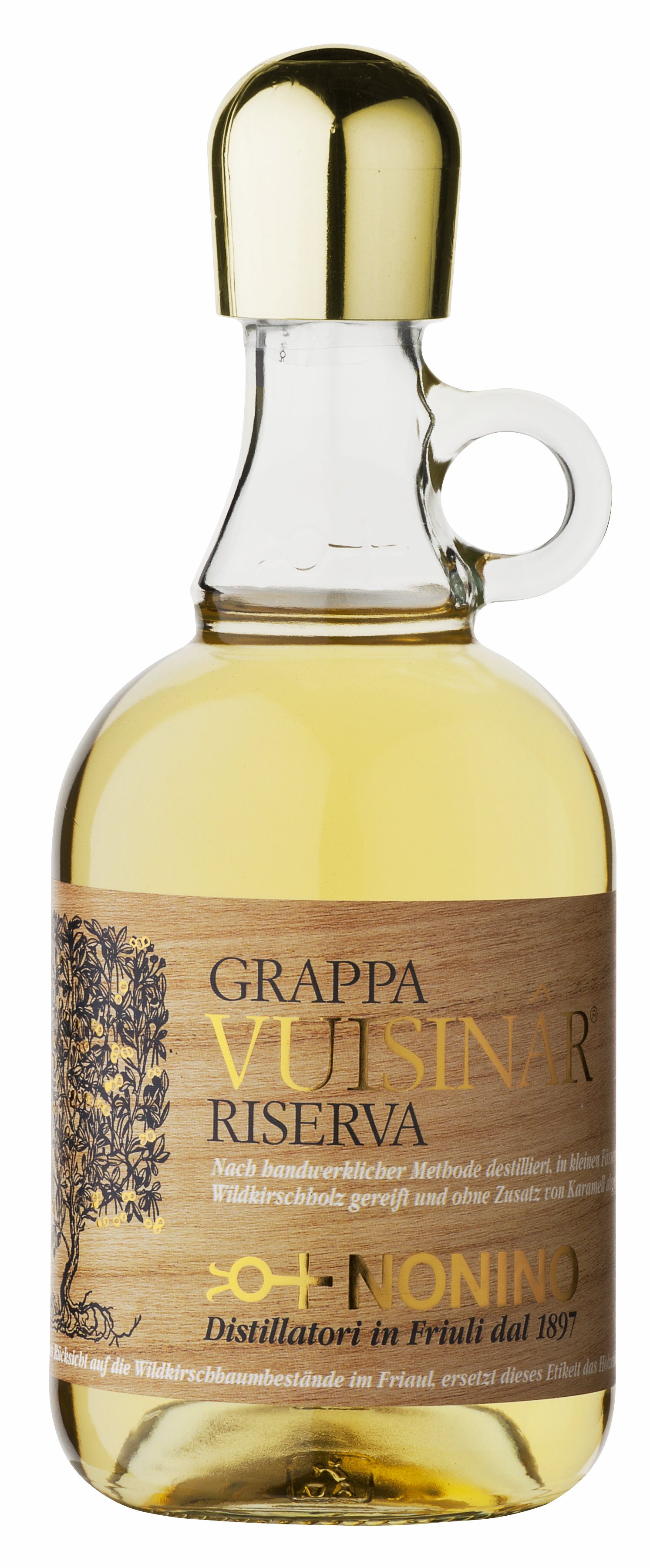 Nonino Grappa Vuisinar Riserva 2 y. gereift im Wildkirschholzfass 41% Nonino Grappa Vuisinar Riserva 2 y. gereift im Wildkirschholzfass 41%