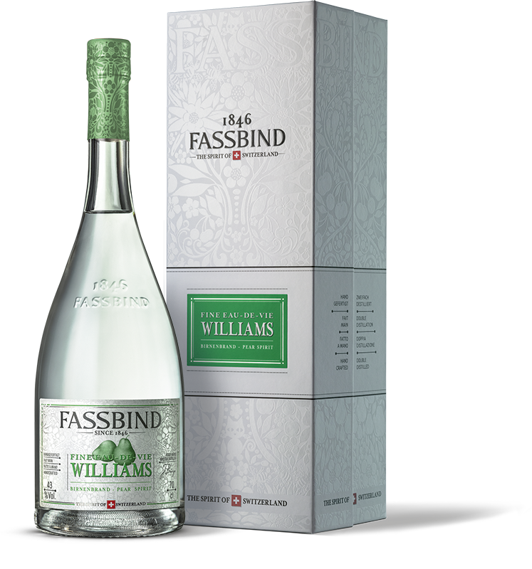 Fassbind Williamsbirne Les Eaux de Vie  Edelobstbrand Schweiz 43% Vol.