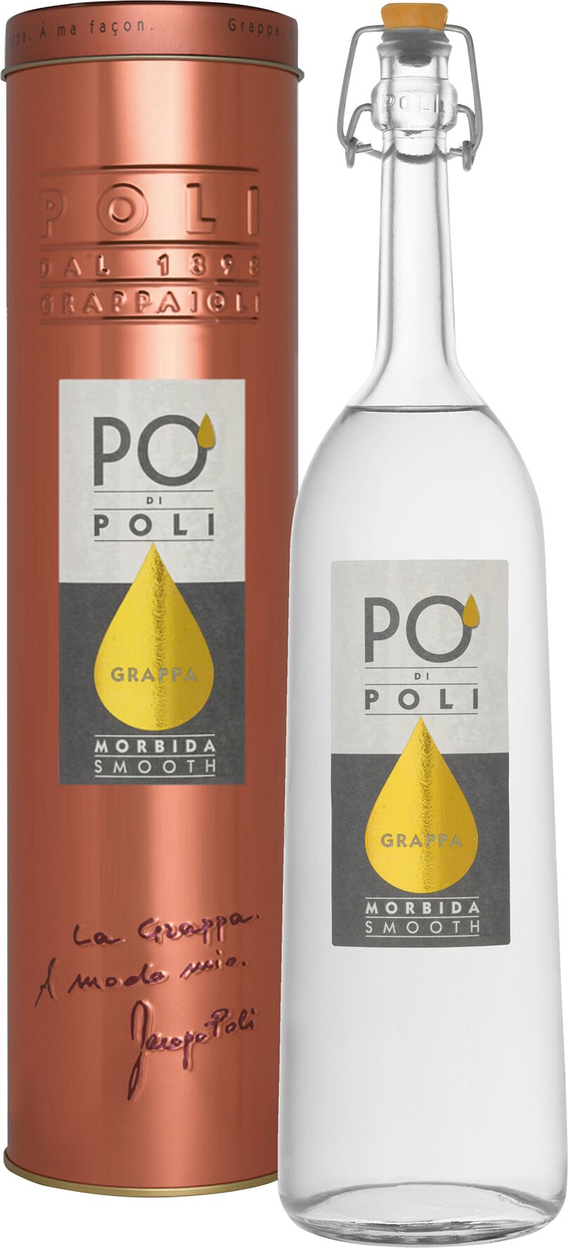 Po di Poli Grappa MORBIDA SMOOTH Moscato in Metalldose 40% Vol